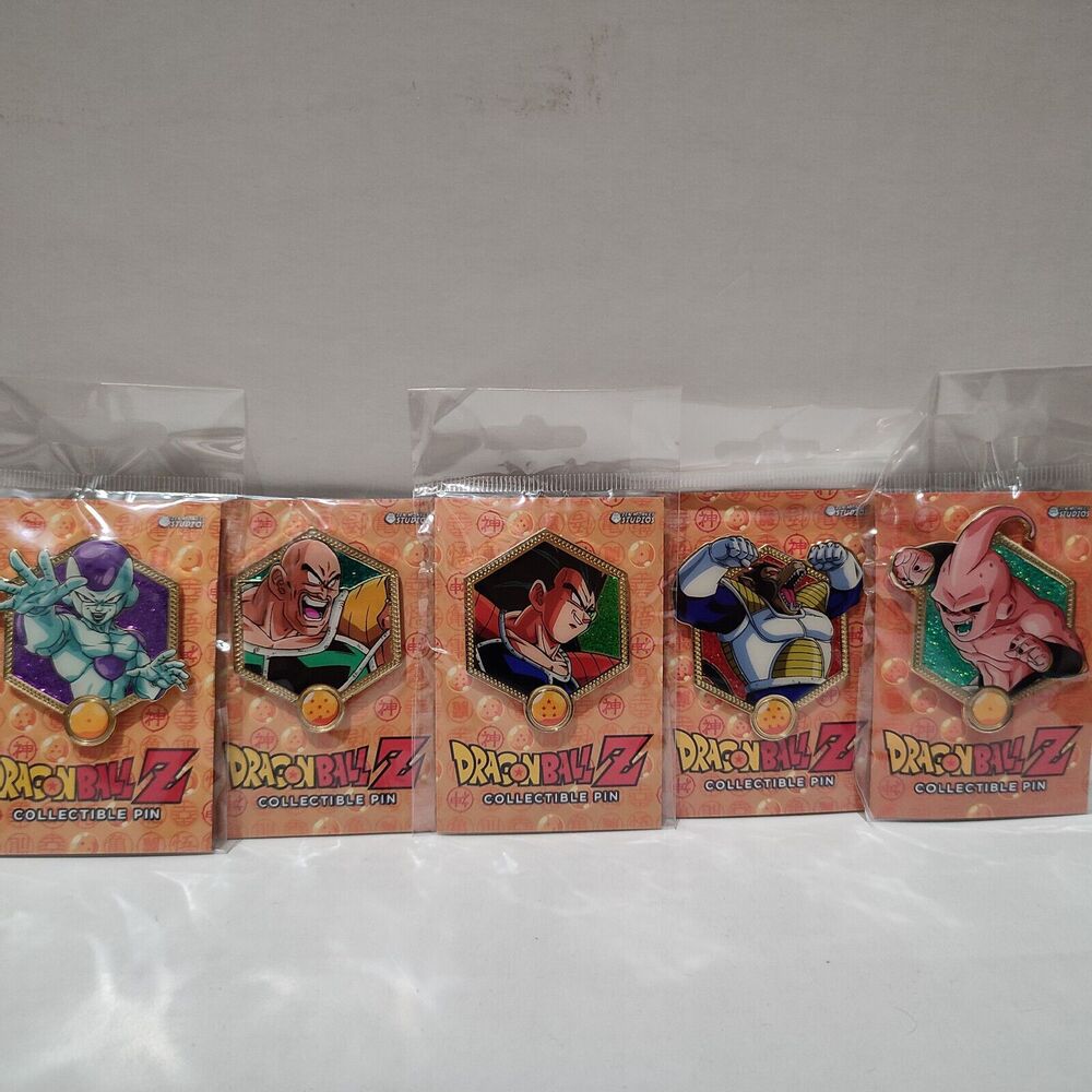 Dragon Ball Z Villains Enamel Pins Set Of 5 Freiza Nappa Raditz Kid Buu & Vegeta